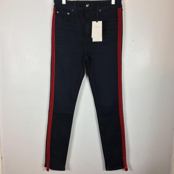 Zara Denim - ZARA WOMAN The HighWaist RedVelvetStripes Skinny 8